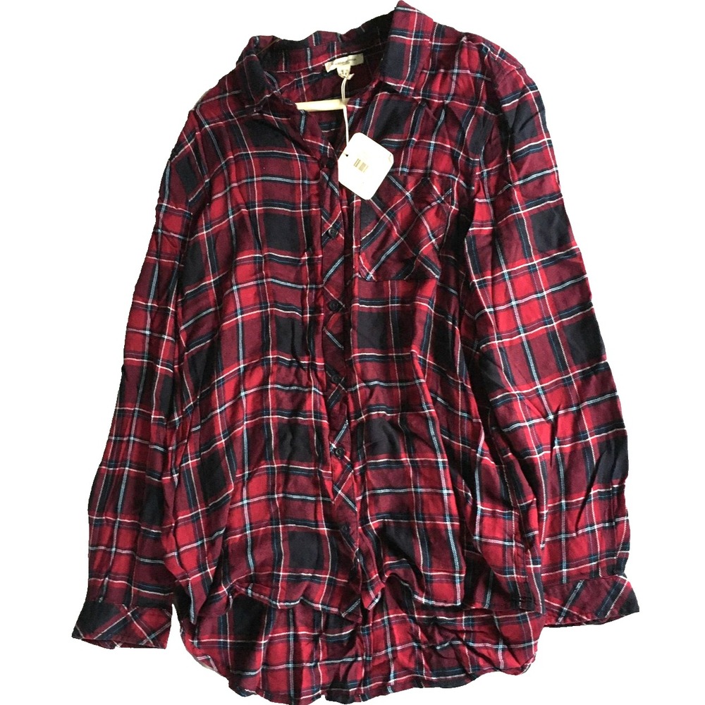 Beachlunchlounge Shirt Womens XL Red Plaid Charley Rayon Button Front NWT